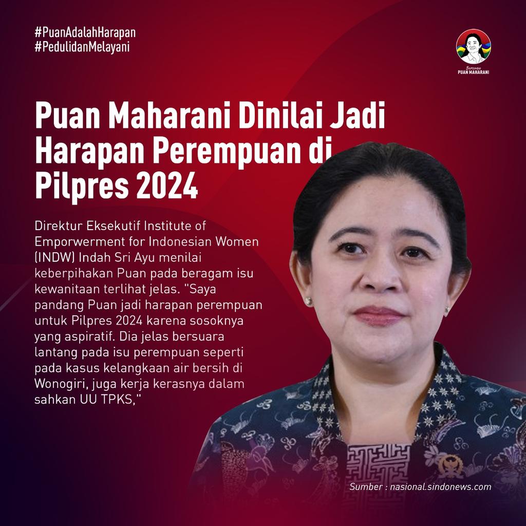 Zedrlq's tweet photo. Puan Maharani dinilai menjadi harapan perempuan karena sosoknya yang aspiratif
Puan Peduli Mengayomi https://t.co/EC77uZAJlW