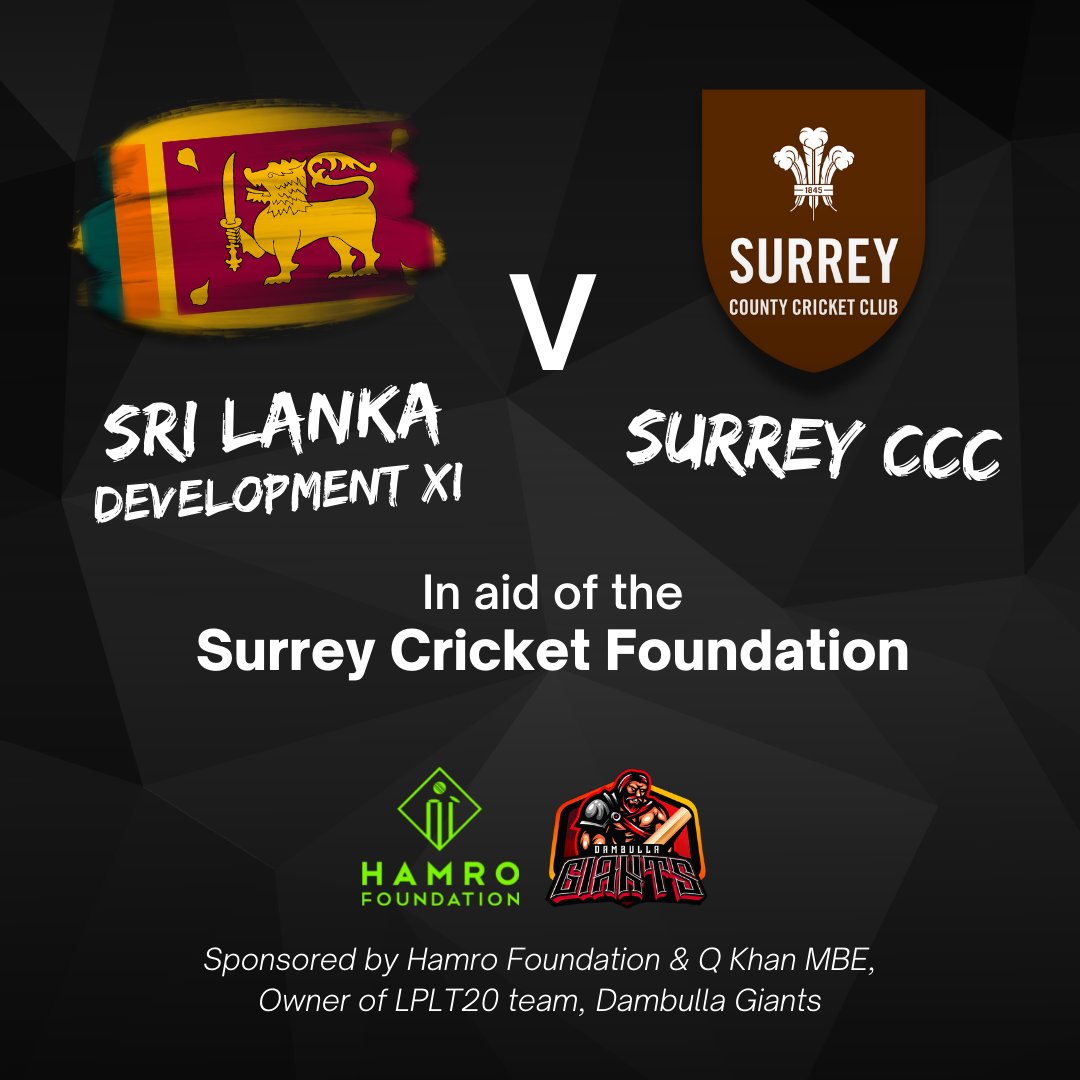Q_KhanOfficial's tweet photo. Looking forward to this one on 25th May - will be a great chance to see the up-and-coming Sri Lankan cricketing talent 🇱🇰🏏 @hamrofoundation @surreycricket @DambullaGiants @SurreyCricketFd @OfficialSLC #cricket #t20 #theoval #srilanka https://t.co/YwoHsdOZxQ