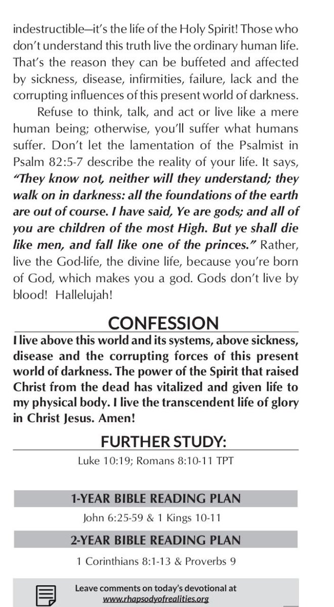 #readandearn
WE DON’T LIVE BY BLOOD
𝐑𝐞𝐚𝐝 𝐑𝐡𝐚𝐩𝐬𝐨𝐝𝐲 𝐓𝐨𝐝𝐚𝐲 𝐀𝐧𝐝 𝐄𝐚𝐫𝐧🤗 
readandearn.reachoutworld.org
🗓 Friday, 13th May 2022.
"Before you were born again, your body lived by blood. But from the day you were born again and received the Holy Spirit,