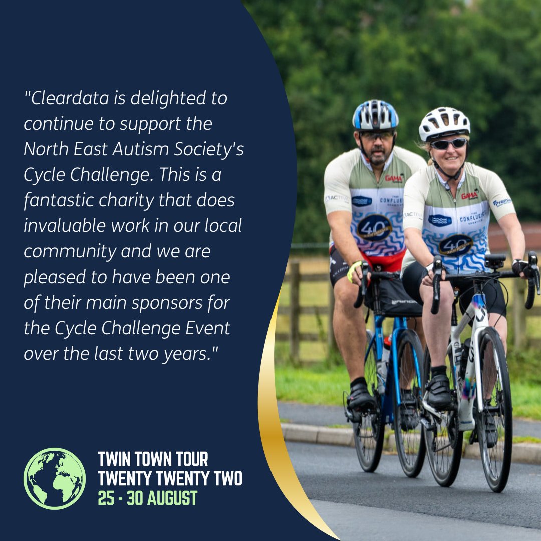 EXCITING ANNOUNCEMENT 📣💛

Big thank you to <a href="/CleardataUK/">Cleardata UK Ltd</a> for sponsoring our cycling challenge for a third year 👏

If your business would like to sponsor our latest cycling challenge - which is set to be our biggest and best yet - head to: ne-as.org.uk/forms/t6sponso…
