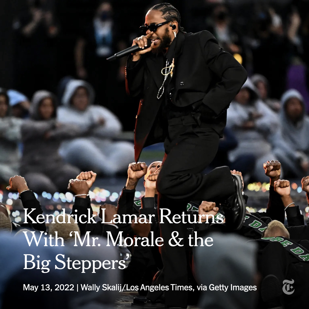 nytimes's tweet photo. The five-year wait for a new album by Kendrick Lamar — the Pulitzer-anointed, voice-of-a-generation rapper — is finally over.

"Mr. Morale &amp; the Big Steppers" is here. https://t.co/cRc2rPbmx5 https://t.co/IL9LJ4FdTb