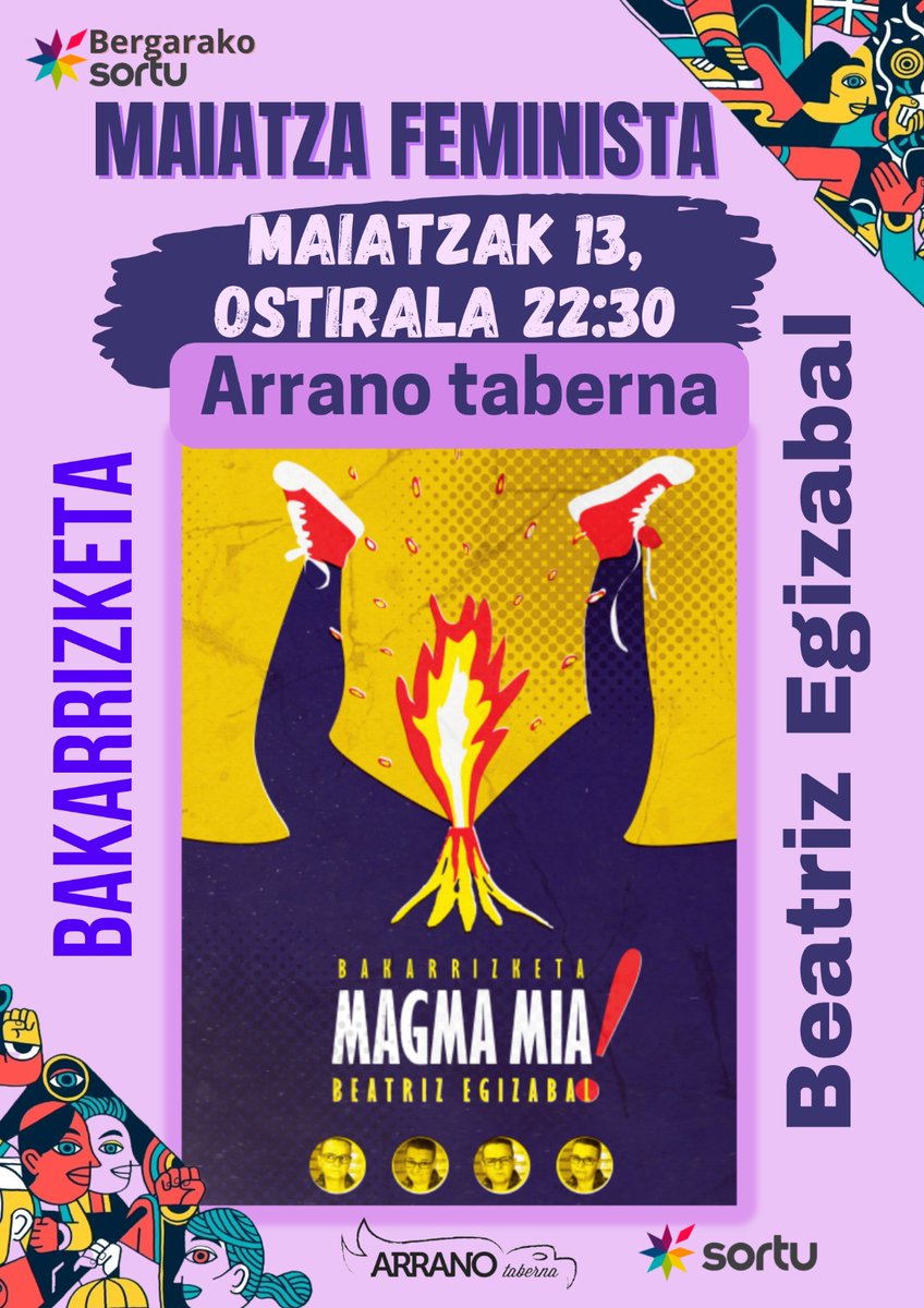 BergaraSortu's tweet photo. Gaur:
📌 Arrano taberna
⏰ 22:30
#MaiatzaFeminista ren barruan, @BeatrizEgizabal handia💥💥💥
Sua🔥🔥🔥
#MagmaMia

Sortzen gabiltzan #EuskalErrepublika feminismotik etorriko delako! https://t.co/fRrgrCxBwu