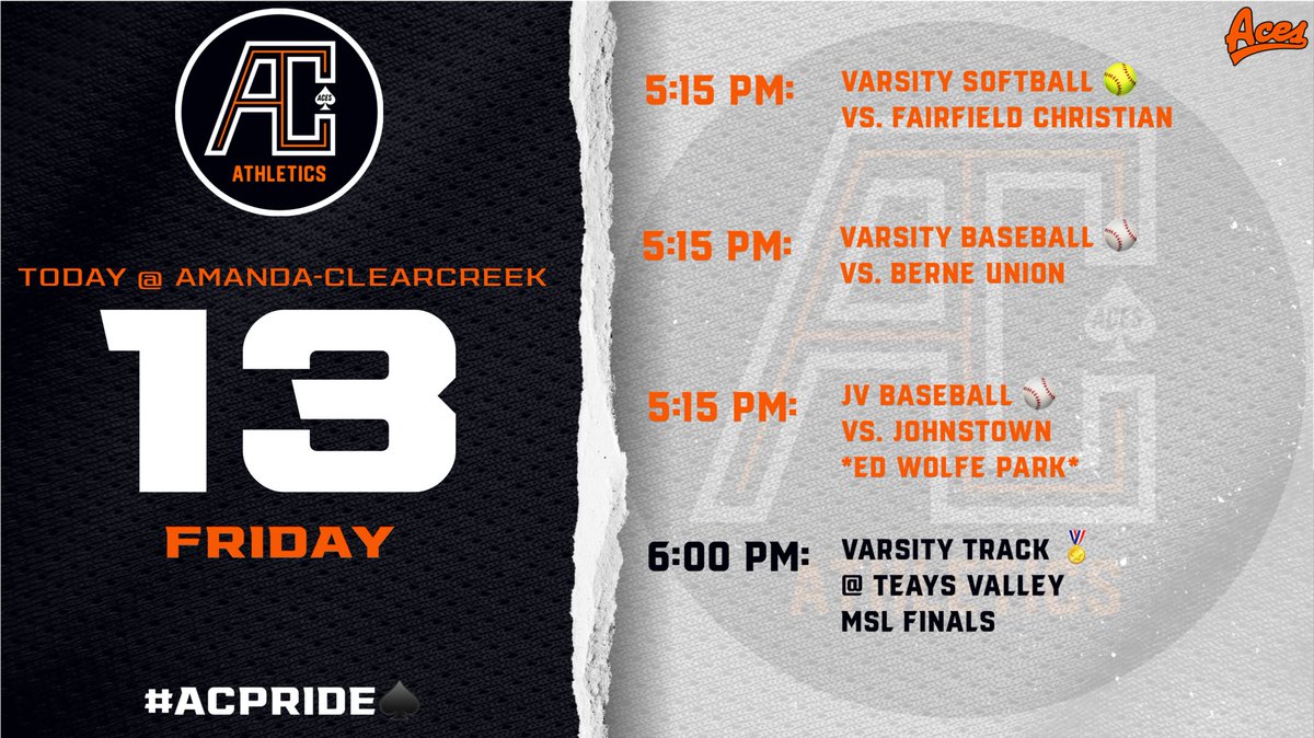 AC_Athletics1's tweet photo. Today’s Events | 5/13/22 ♠️

@acacesbaseball @softball_ac @ACC_TandF https://t.co/kQDmIkMXYF