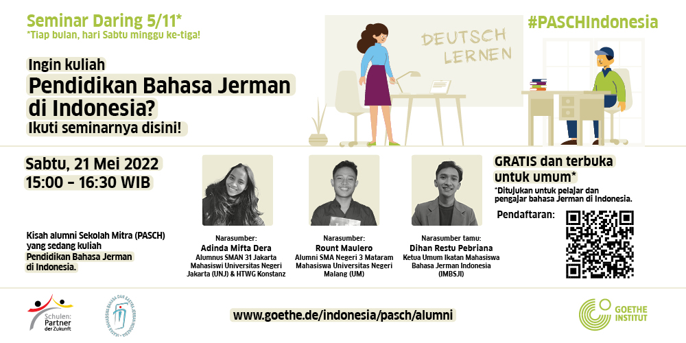 GI_Indonesien's tweet photo. Selain di Jerman, kamu juga dapat kuliah Pendidikan Bahasa Jerman di Indonesia.
Ikuti seminar daring bersama alumni dari #PASCHIndonesien dan wakil dari Ikatan Mahasiswa Bahasa dan Sastra Jerman Indonesia (IMBSJI) @imbsji_org
#PASCH #IchundPASCH #GoetheInstitut #PASCHAlumni https://t.co/BJP5jEykAj