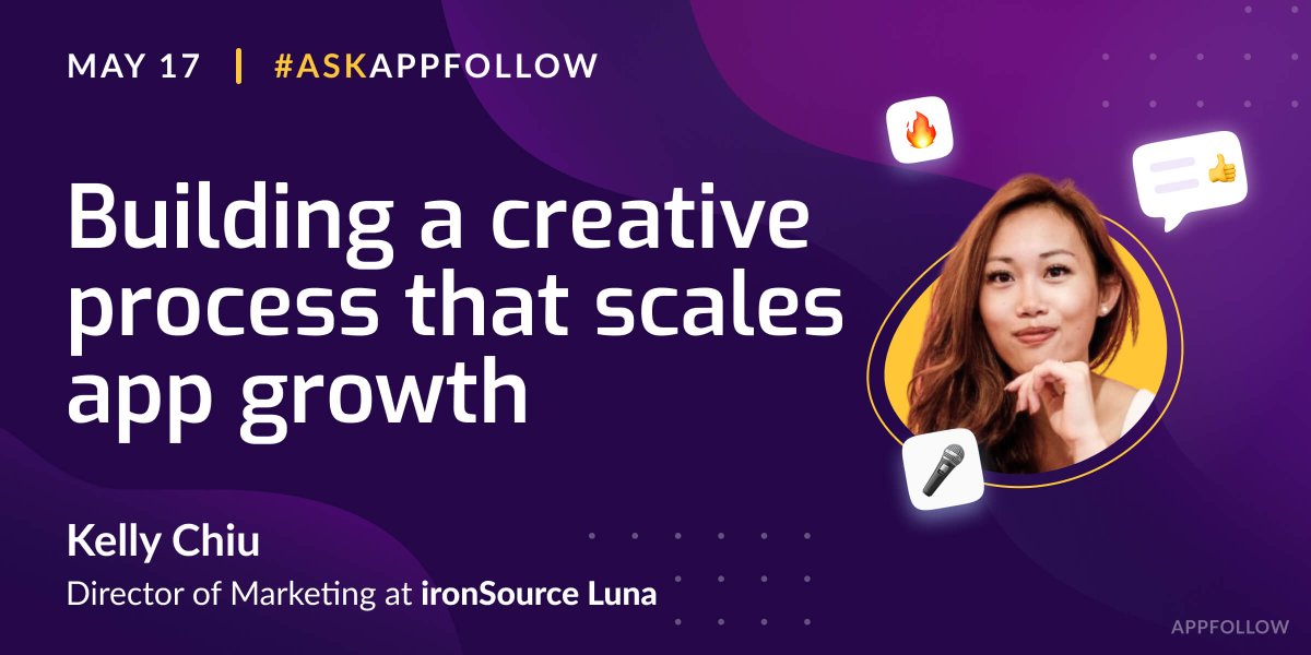 AppFollowIO's tweet photo. You Still have time to submit your question to Kelly Chiu for #AskAppFollow!

Kelly will be answering questions about producing ad creatives, the best ways of testing them, &amp; how to optimize creatives most effectively. 

Submit your question here👇
https://t.co/rFMlo6Howa https://t.co/mZiwaxUVZR