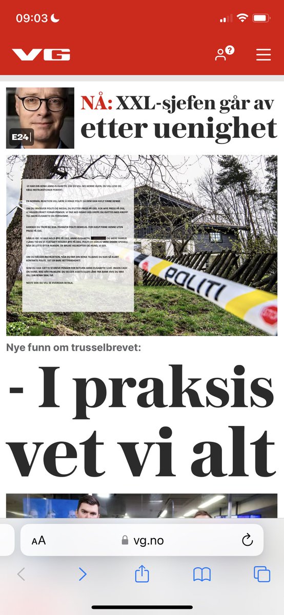 GelandSigne's tweet photo. Politiet går hardt ut i VG og sier at de vet alt om trusselbrevet, UTENOM DET ALLER VIKTIGSTE!! https://t.co/Ia6d6xvmk4