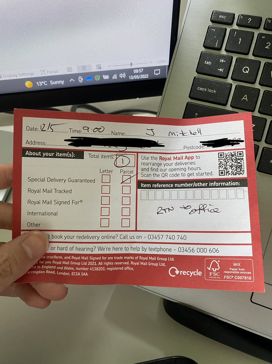 emmaclmitchell's tweet photo. Hey @RoyalMail… not bothering to knock on my door, putting this straight through the letterbox when I was sat in my house, dating it for the day before and for three minutes after the time it was actually put through… really???

Sounds like special delivery guaranteed to me 😂 https://t.co/k1ktiD71h9