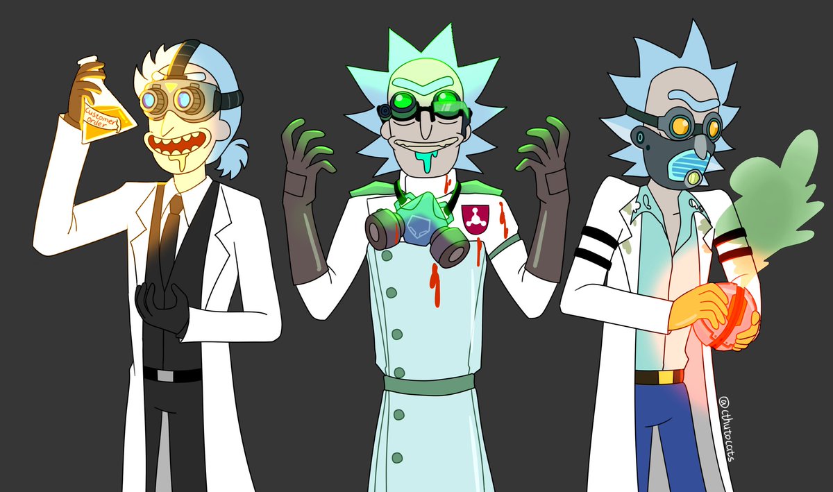 cthutocats's tweet image. MAD SCIENTISTS WITH GOGGLES AND GLOVES. #rickandmorty #bartenderrick #labrick #gasrick
B-331 Bartender Rick belongs to @rrcksanchez