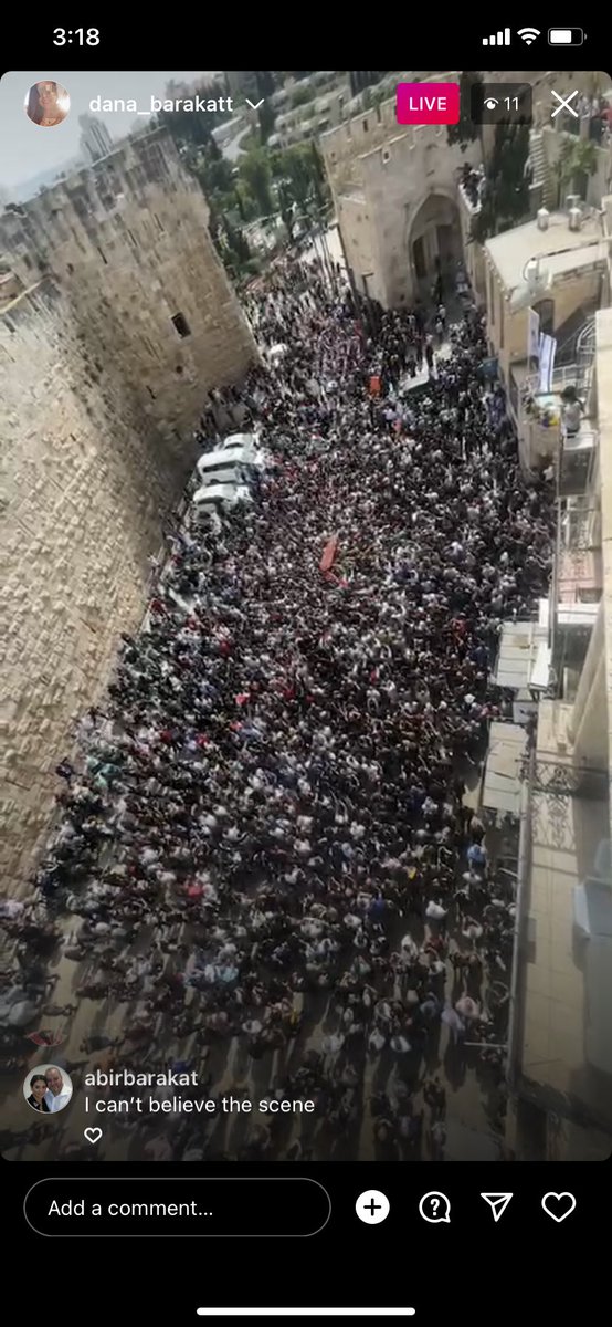 Aerial view of Shireen Abu Akleh’s funeral procession in occupied Jerusalem. What a sight. Truly at a loss for words. Despite the full force of the Israeli police, they could not suppress or deter the people. Palestine bids farewell to a hero &amp; icon 🕊 🇵🇸
