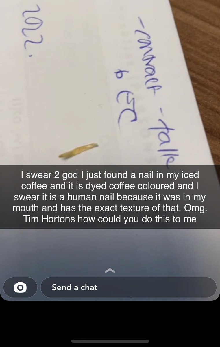 erdelmz's tweet photo. Timmies, how could you? Found a HUMAN nail shard in my cold brew this morning. #barf #shieldyouricedcoffees @TimHortons https://t.co/5kM73HCyXf