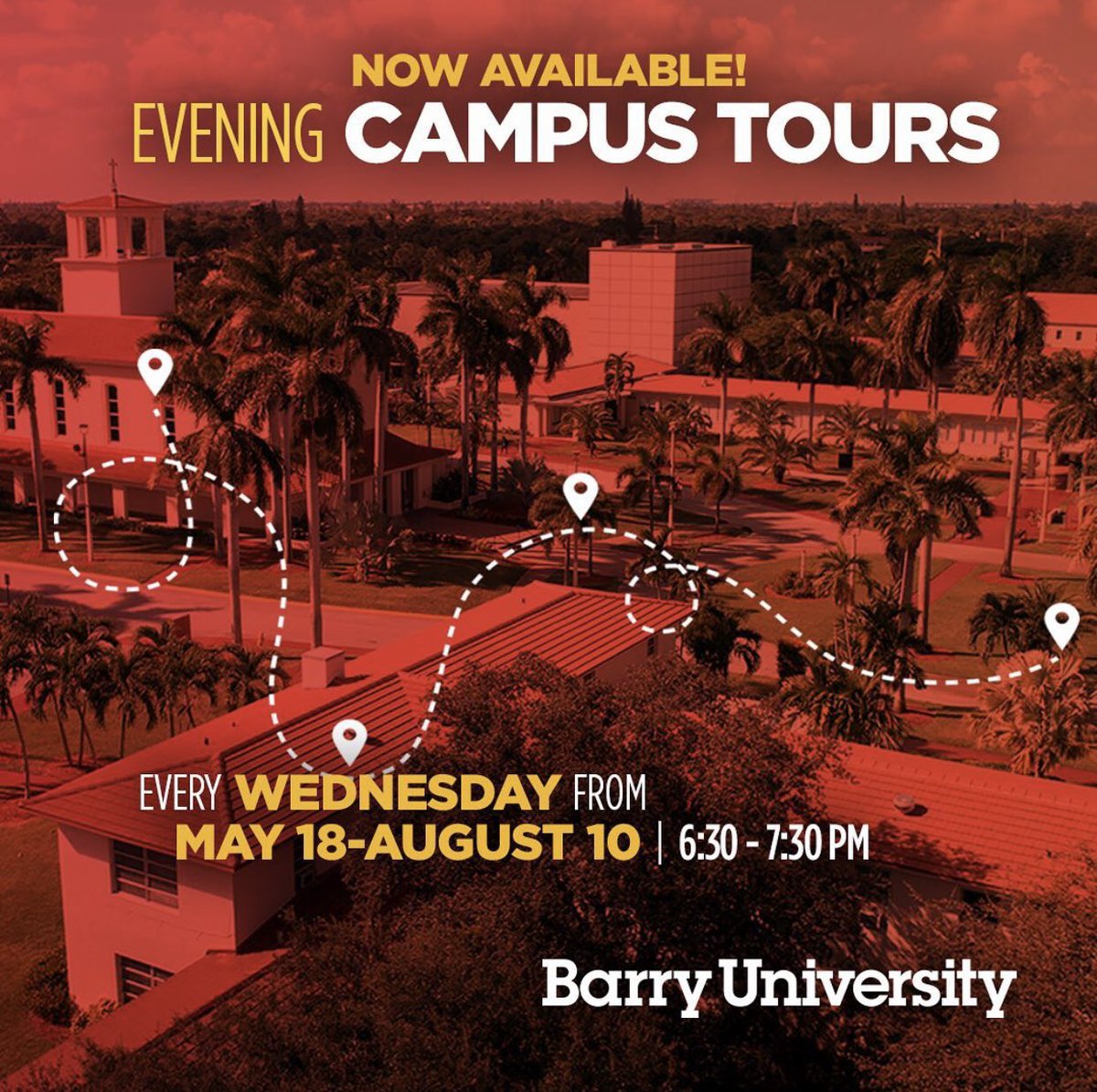 BarryAdmissions's tweet photo. Come see Barry in a whole new light. Evening Campus Tours are now available every Wednesday, from May 18th - August 10th ,from 6:30 - 7:30 PM. Reserve your spot today https://t.co/7hsIptVISc https://t.co/Wah9OAYeha