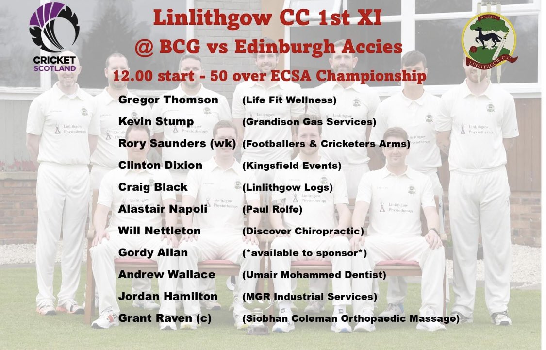 linlithgowcc's tweet photo. Saturday 14th may
1st XI home vs @AcciesCricket
1200 start
ESCA CHAMPIONSHIP
50 overs
Bar open
2nd XI away vs @DunbarCricket
1300 start
ESCA Div 4
40 overs
#linlithgowcc #bcg #monthetree https://t.co/uetkj34Iiw