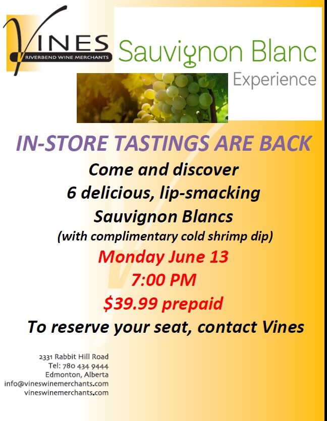 June 13 tasting here at Vines
Call us to reserve your seat!