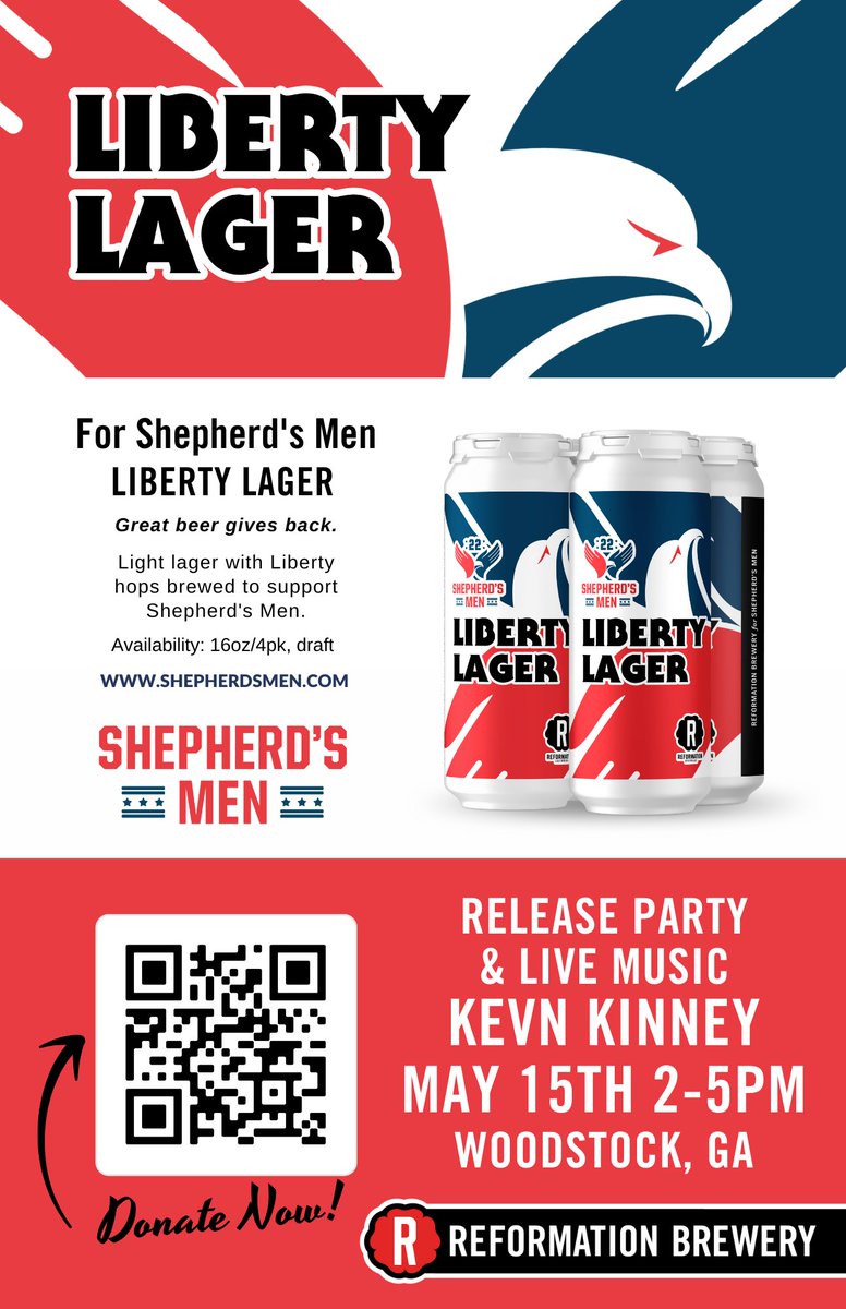 ShepherdsMen's tweet image. You Are Invited: A Release Party for Liberty Lager  
Join us for fellowship, good music and to sip on hops brewed to support Shepherd’s Men. All proceeds benefit injured veterans. 
Thank you Reformation Brewery!   🍺🎸🎼🇺🇸
#Setbeerfree #Sharetheburden