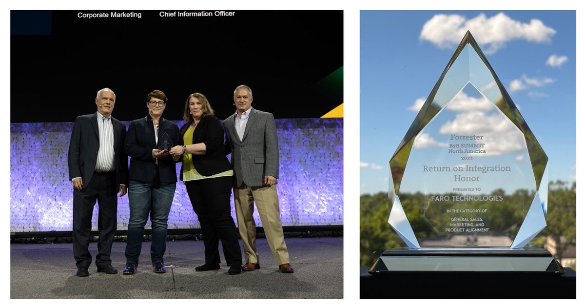FARO_TechInc's tweet photo. FARO was proud to accept the Return On Integration Honor award from @forrester! We are incredibly humbled and honored to receive this. We'd like to thank our amazing team, and look forward to bigger and better things in the coming years!
#ForrB2BSummit #BoldAtWork #FARO #award https://t.co/QvmUCu523v
