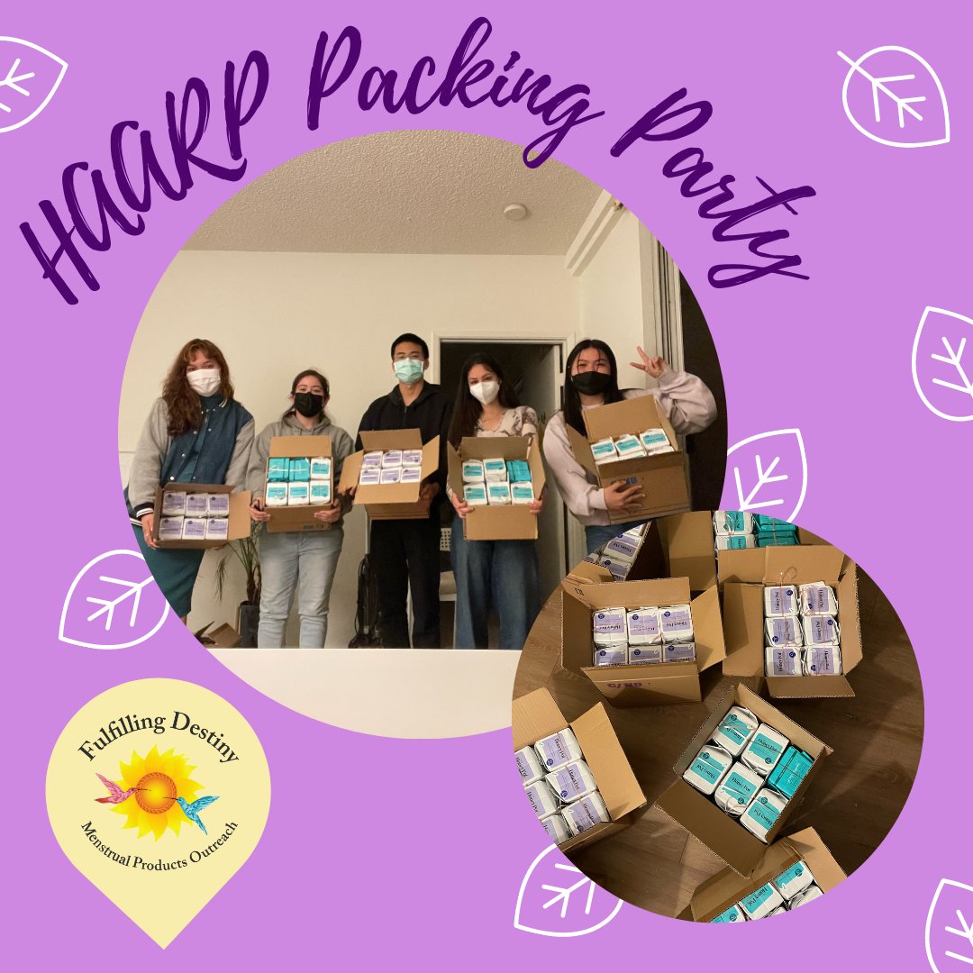 PeriodWDignity's tweet photo. Happy Friday from Fulfilling Destiny! Thank you to the Health and Anti-Recidivism Project (HAARP) for hosting a very successful packing party! Thank you Christina, Alvin, Sabrina, Sarah, and Daysy for packaging all 12 boxes of pads and turning them into fabulous Dignity Bags! https://t.co/2AXehhcW5D