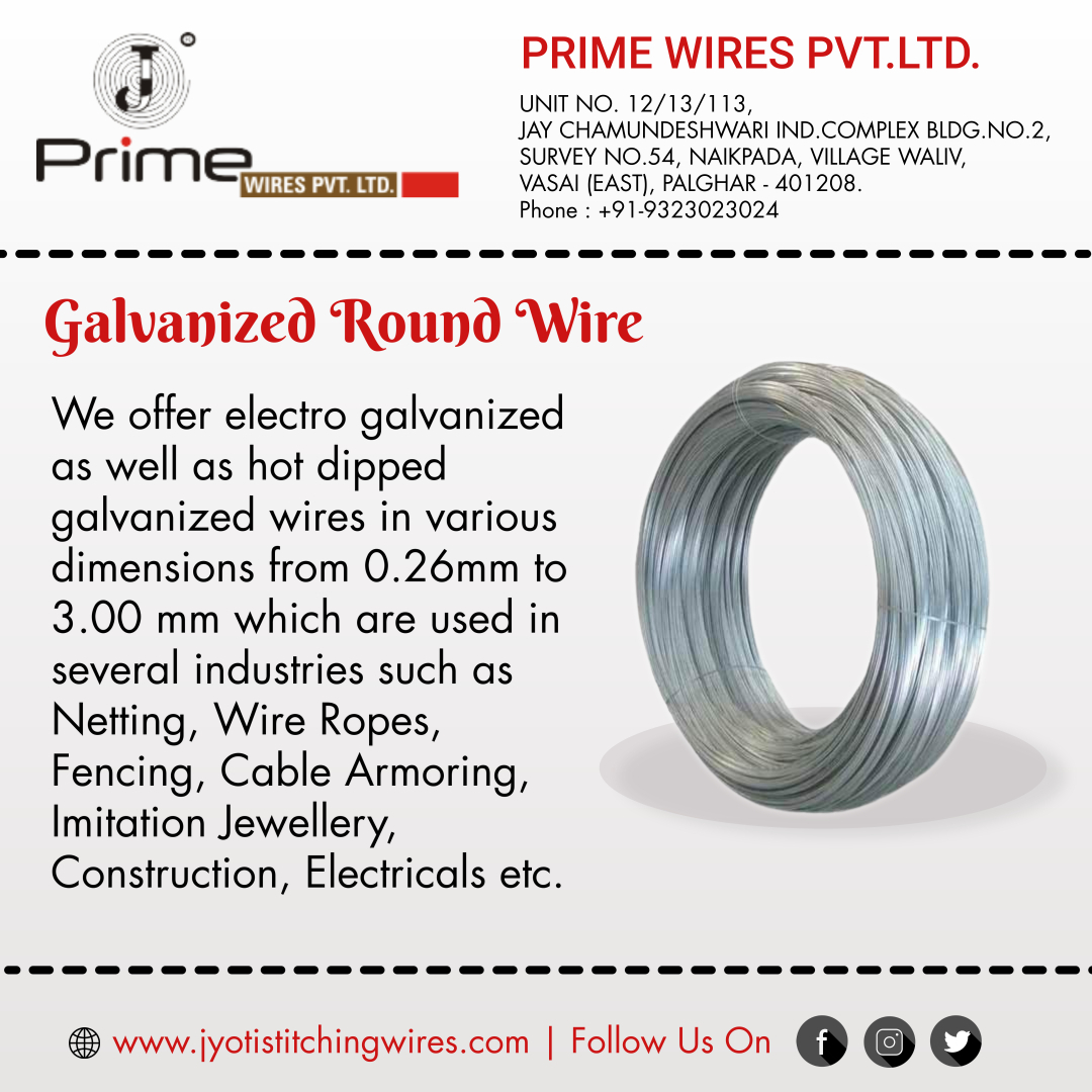 jyotistitching's tweet photo. Prime Wires Pvt. Ltd. is a reputed manufacturer and exporter of Galvanized Round Wire.
For details call us +91-9323023024
Visit: https://t.co/jvniLOWoyf
#StitchingWire #FlatStitching #Wires #stitchers #Service #JyotiBrand #stitchingwires #machines #machinery #jyotistitchingwires https://t.co/LXyehKo4Dg