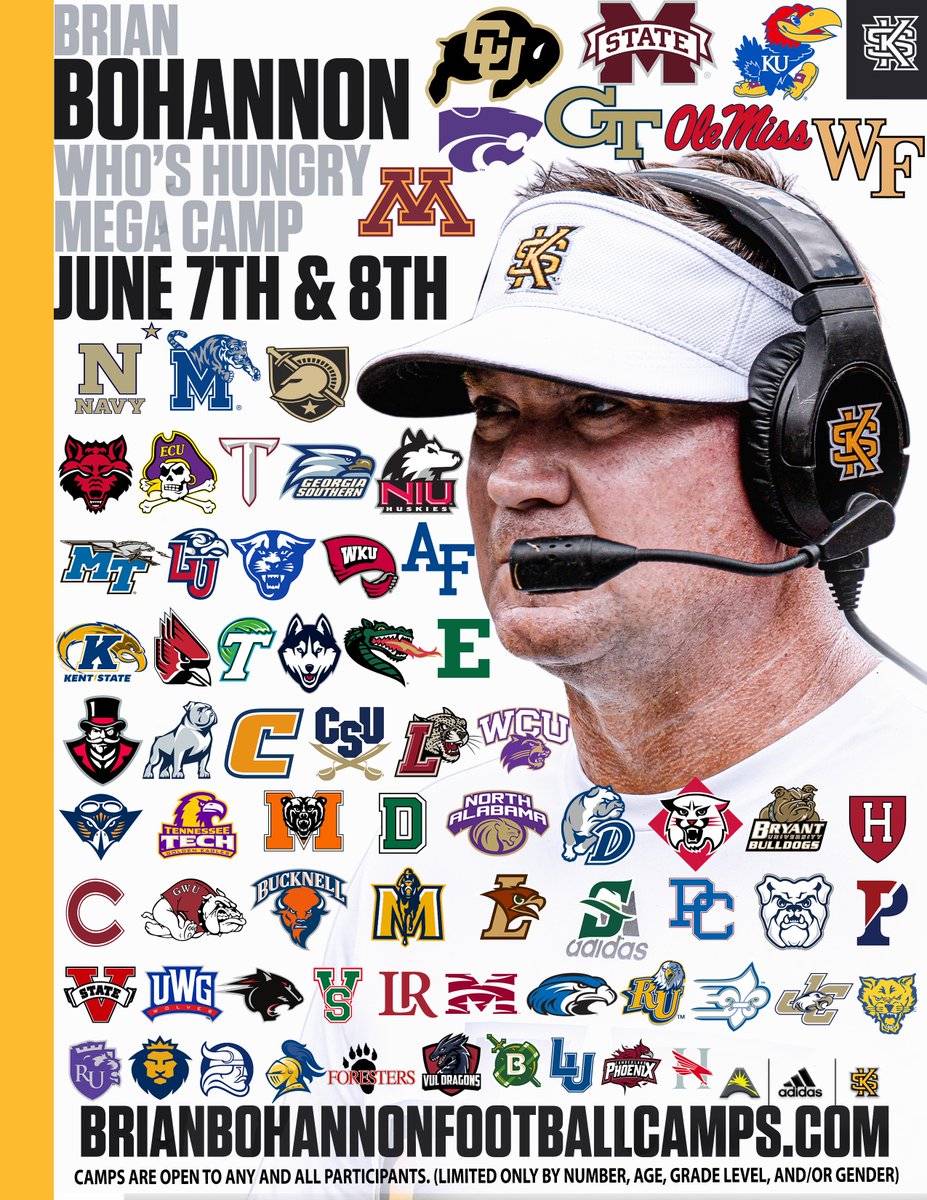 OVER 70 SCHOOLS🤯 AND COUNTING🧮 IN 1⃣ LOCATION📍❗️ ATHLETES GET RECRUITED AT THE BEST CAMP IN 🇺🇸❗️ SIGN UP AND GET NOTICED👀 brianbohannonfootballcamps.com #MEGACAMP #WHOSHUNGRY #EAT