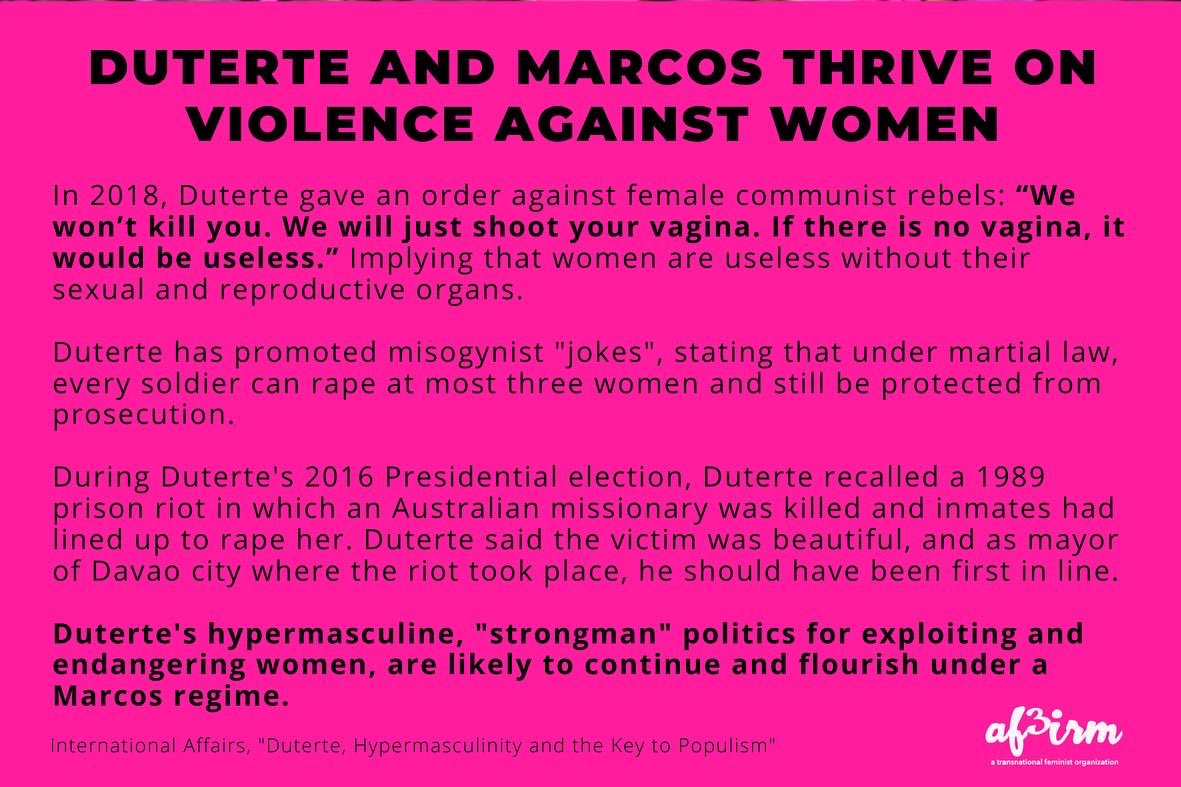AF3IRM's tweet photo. A transnational feminist analysis of the #Philippines Election 

#AF3IRM #TransnationalFeminism

Excerpts from "Phenomenally Pink: Robredo’s Campaign for the Presidency Bucks Gender Terrorism in the Philippines" by Ninotchka Rosca

https://t.co/JtUU5S8Dox https://t.co/udwETZR5mT