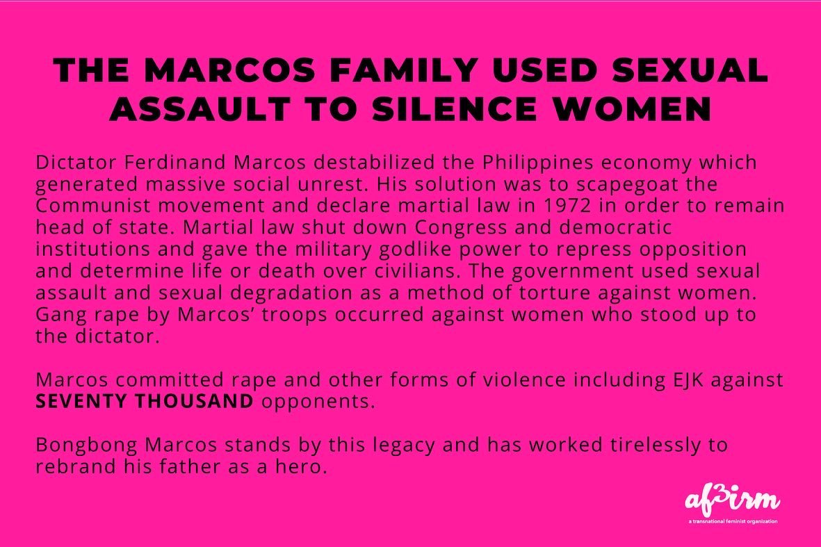 AF3IRM's tweet photo. A transnational feminist analysis of the #Philippines Election 

#AF3IRM #TransnationalFeminism

Excerpts from "Phenomenally Pink: Robredo’s Campaign for the Presidency Bucks Gender Terrorism in the Philippines" by Ninotchka Rosca

https://t.co/JtUU5S8Dox https://t.co/udwETZR5mT