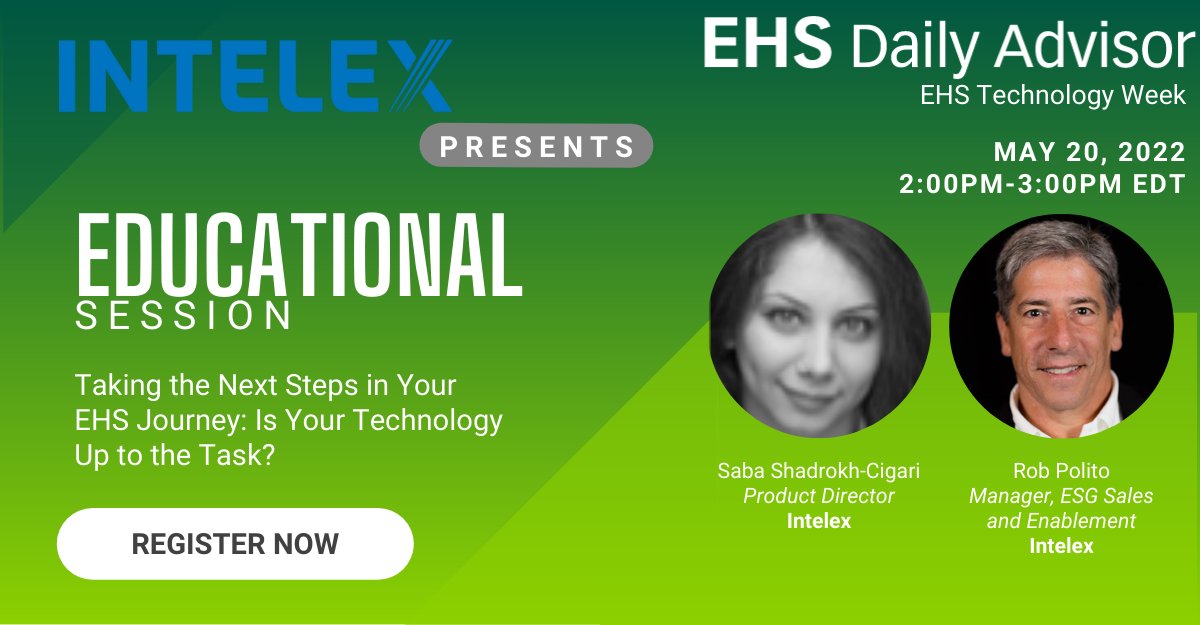 EHSLdrs's tweet image. #EHSTechWeek2022 will wrap up with a special session by  @Intelex, on May 20. Learn how software can support the growth and evolution of your company's #EHS programs when you register for this free event: bit.ly/3sfOZyv