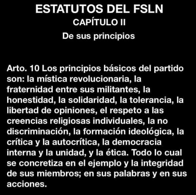 El sandinista está obligado por la moral, cumplir cabalmente los estatutos del FSLN. #Nicaragua #VictoriasDeLaPaz