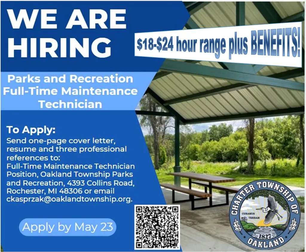 SixRivers's tweet photo. Our friends at Oakland Township Parks and Recreation are #hiring. Please share with anyone who may be interested. https://t.co/V8Oa73Aret