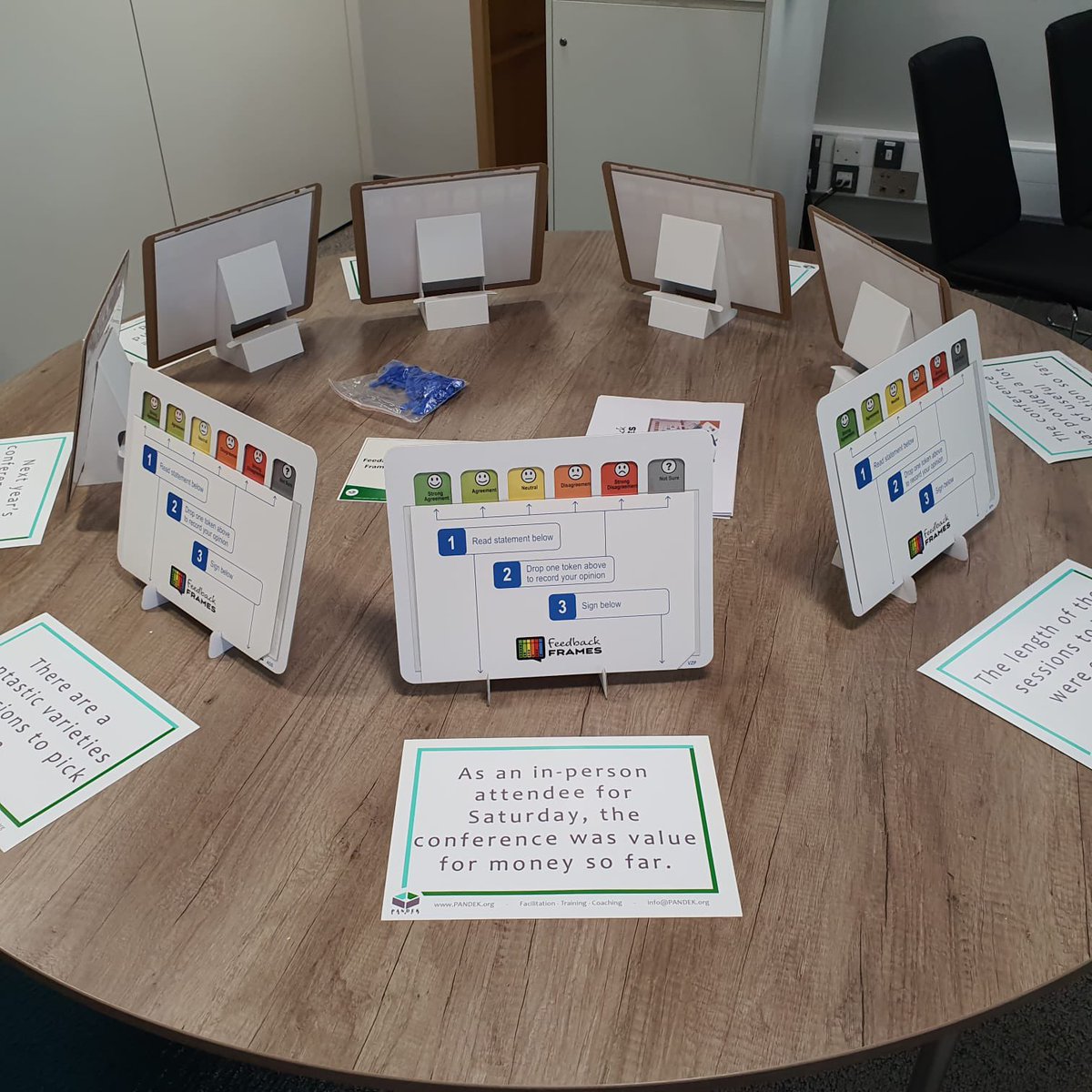 PANDEK_Group's tweet photo. What happens when you get 20+ facilitators in a room with Feedback Frames? Stuff gets done… Paul was hosting a session about Collaborative Consensus at the @IAFEnglandWales conference in Birmingham. @IAFacilitators @IdeaRatingGuy https://t.co/QiiPmKMhzM