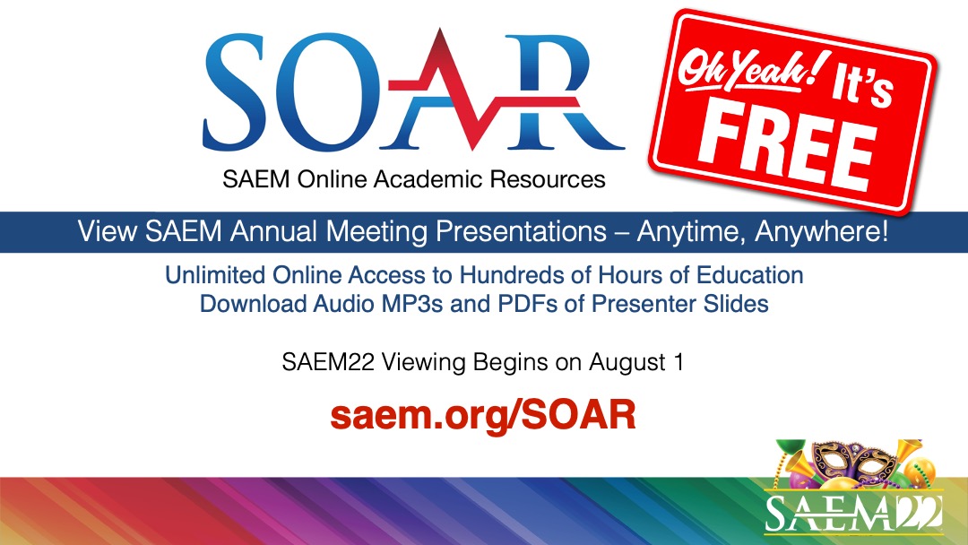 Couldn't make it to #SAEM22, or didn't get to see all there was to offer? Coming in August, you can access the Annual Meeting presentations anytime, anywhere! Visit: ow.ly/GSqN50J1YqWR