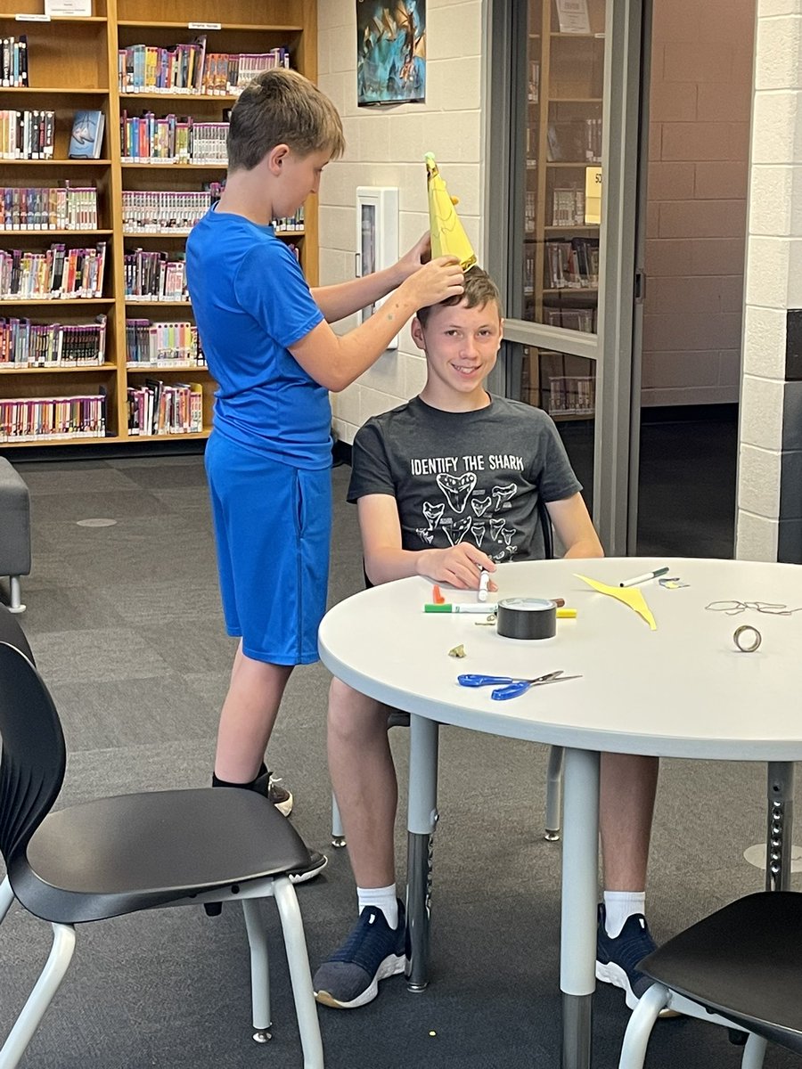 Library_ACMS's tweet image. A little celebration calls for party hats! The Science Exploration group had their last makerspace day this afternoon. I love this group’s creativity! 🥳
