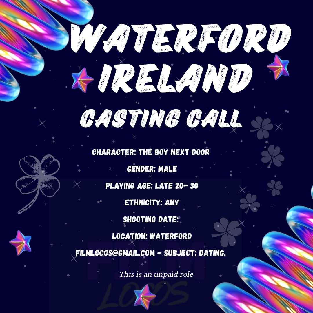 filmlocos's tweet photo. Hello Ireland! Casting call!
Claudia -Latin American -20-30s Michael Any appereance 20-30/ Boy next door Any appereance  20-30 Expenses paid. filmlocos@gmail.com #waterford #castingcall #dublin #dublinactor https://t.co/szSCrvVJfX