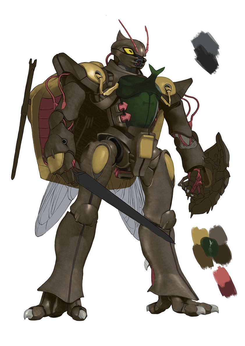 no humans insect wings robot mecha weapon sword solo  illustration images