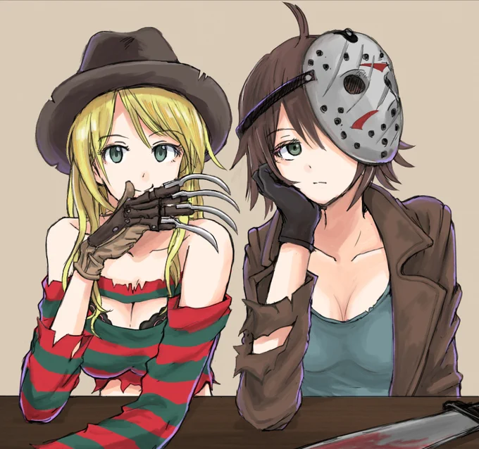 過去絵を弄ってたら間に合わなかったけど
山下しゅんや氏デザインのHORROR美少女フレディとジェイソン
#13日の金曜日
#FridayThe13th 