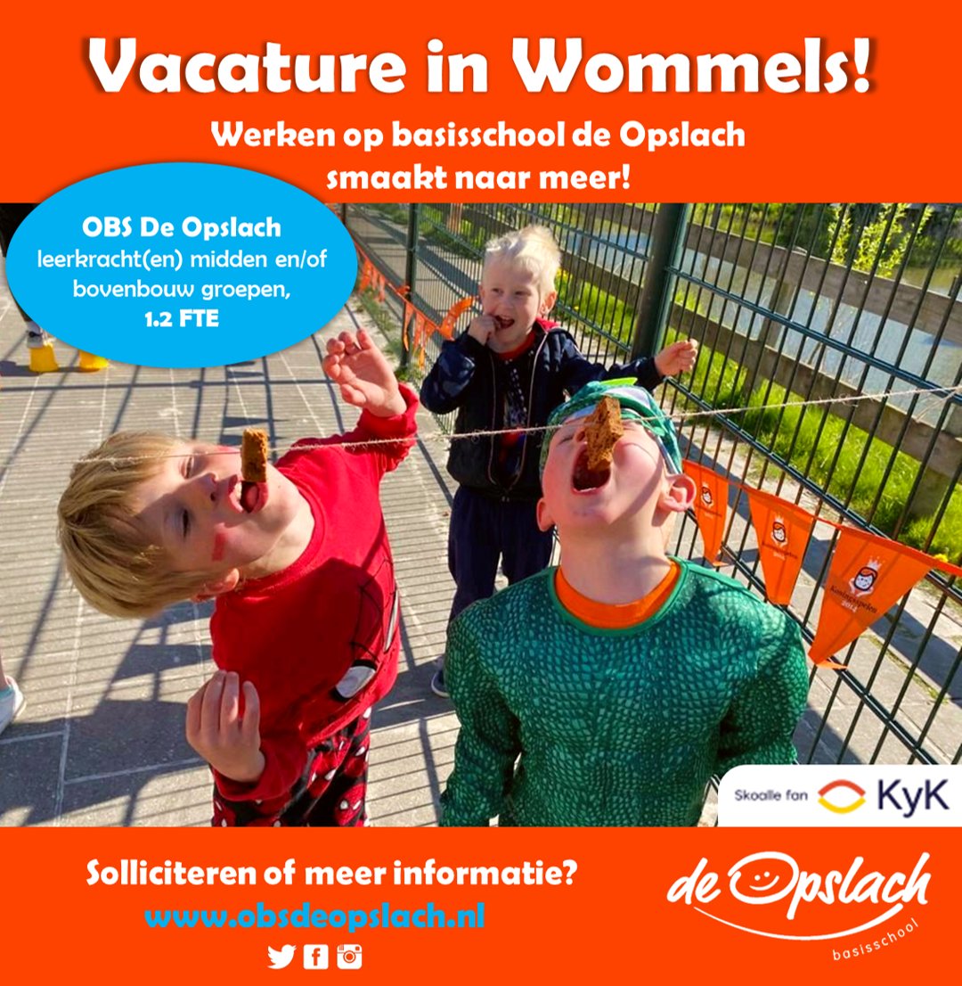 Op zoek naar een nieuwe baan? Werken bij <a href="/OBSdeOpslach/">OBS De Opslach - Wommels</a> in Wommels smaakt naar meer! 😋🍴🤩

Vacature: leerkracht(en) midden en/of bovenbouw (1,2 fte). Meer informatie: obsdeopslach.nl

Delen = 😍
#vacature #wommels #friesland #onderwijs #leerkracht