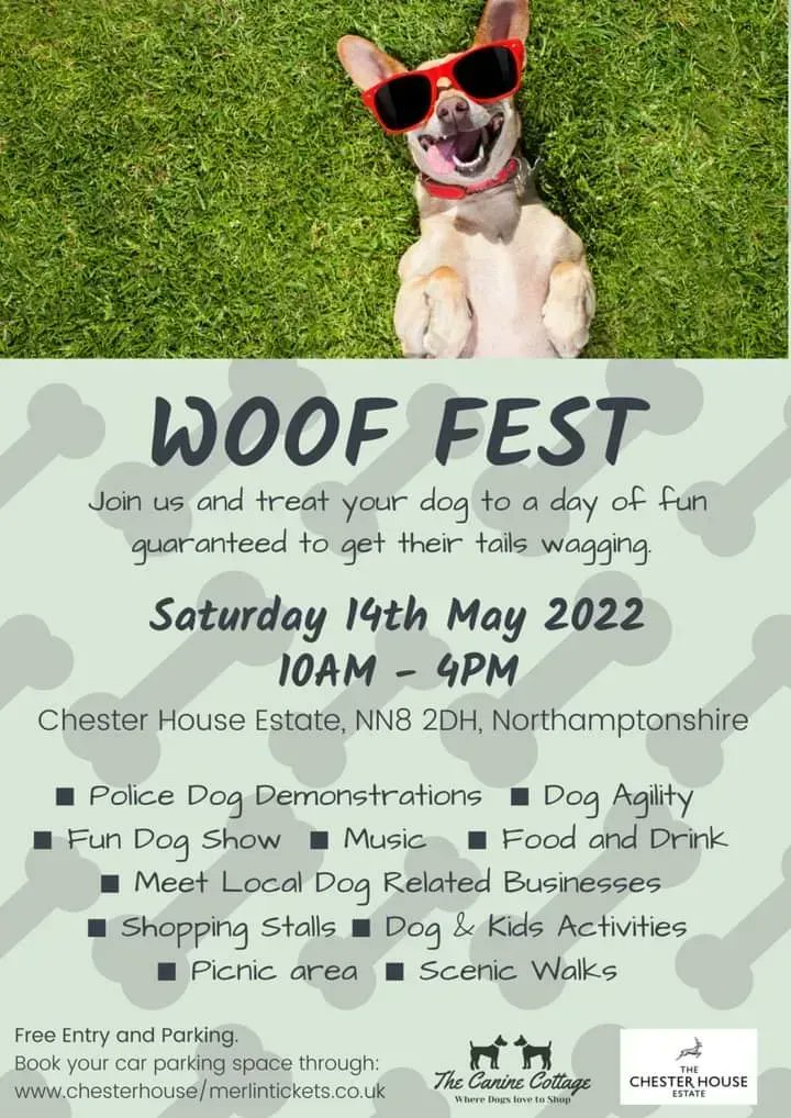 .<a href="/ChesterHouse_UK/">The Chester House Estate</a> near #Wellingborough are hosting Woof Fest tomorrow (Saturday) from 10am to 4pm

🐕 Police dog demos
🐕‍🦺 Fun dog show
🐶 Stalls
🎵 Music
..plus lots more

🎟 Free entry and parking. Book parking at buff.ly/3gTvs0S
