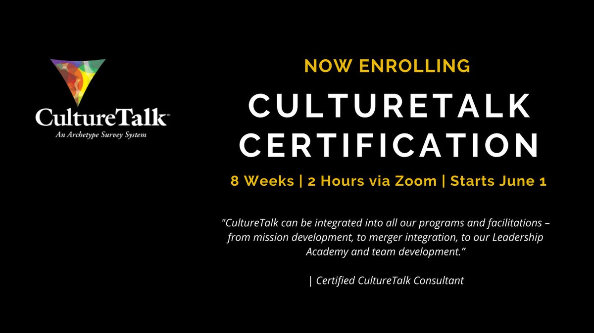 Are you are an in-house #leader, #consultant or #coach? Do you need an integrated approach that helps you simplify complexity across the multiple dimensions of #organizationalculture?

CultureTalk Certification starts June 1!  See link in bio for details!