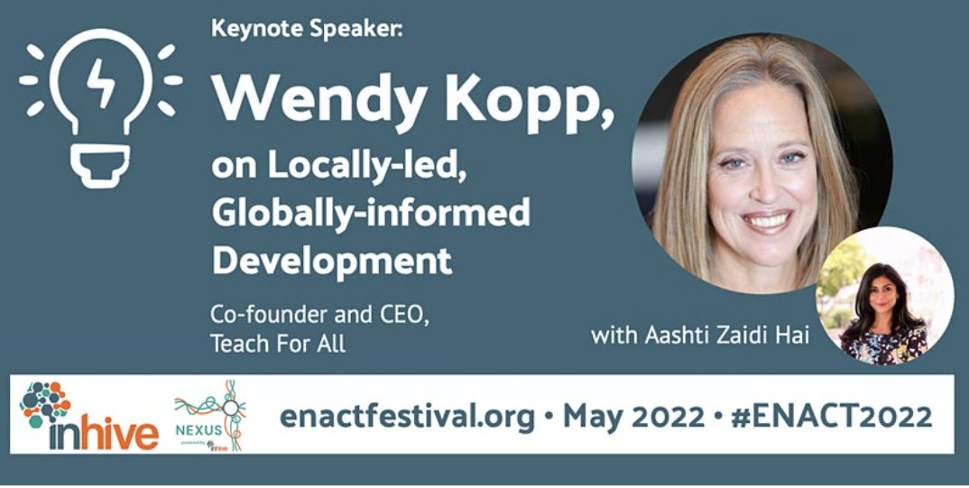 TeachForAll's tweet photo. A conversation you don't want to miss! Our CEO @wendykopp will be speaking at the #ENACT festival together with @AashtiZaidiHai on locally-led, globally-informed development.
Learn more & register: https://t.co/sjm52W4IEU https://t.co/HDeDeCgGir