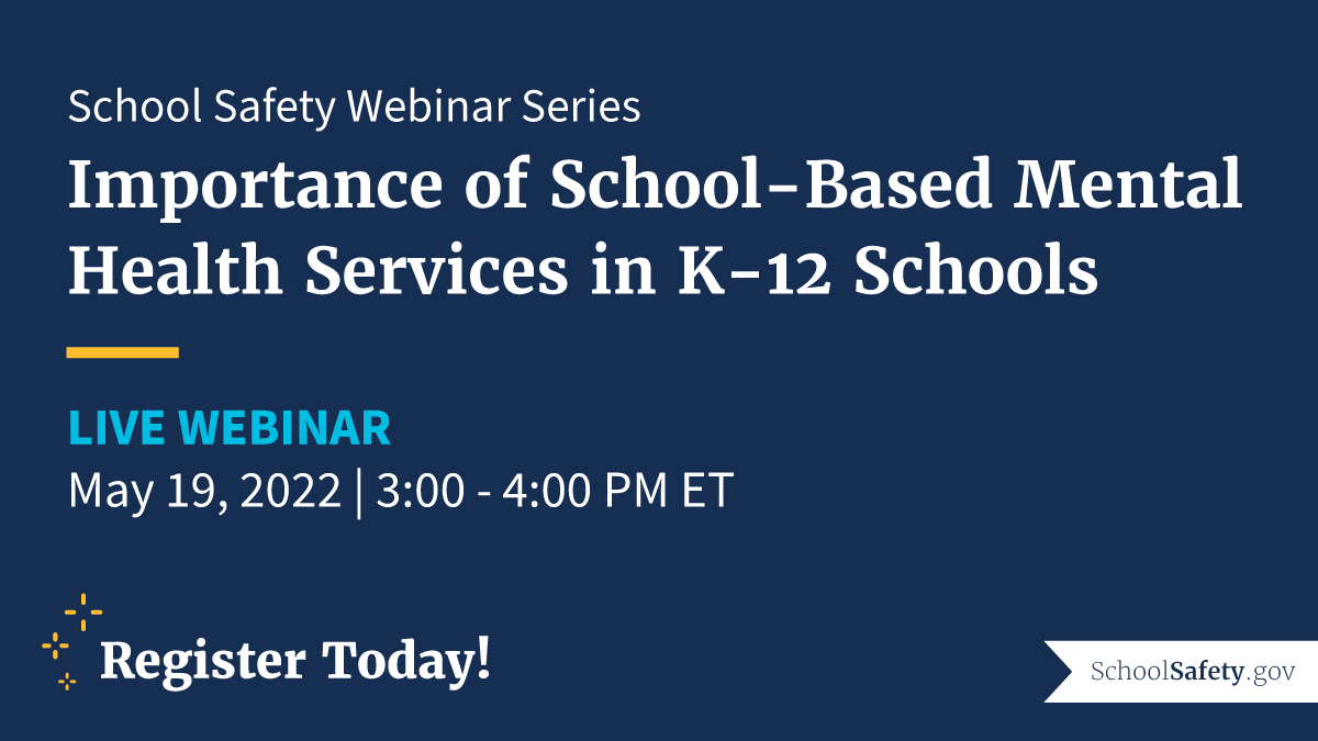 ASCAtweets's tweet photo. Join @SchoolSafetyGov and @samhsagov for a webinar on the “Importance of School-Based Mental Health Services in K-12 Schools” May 19, 3 p.m. EDT. Learn more and register:
https://t.co/aO6Lbn5NPM  #MentalHealthAwarenessMonth https://t.co/s0Ik3t67vm