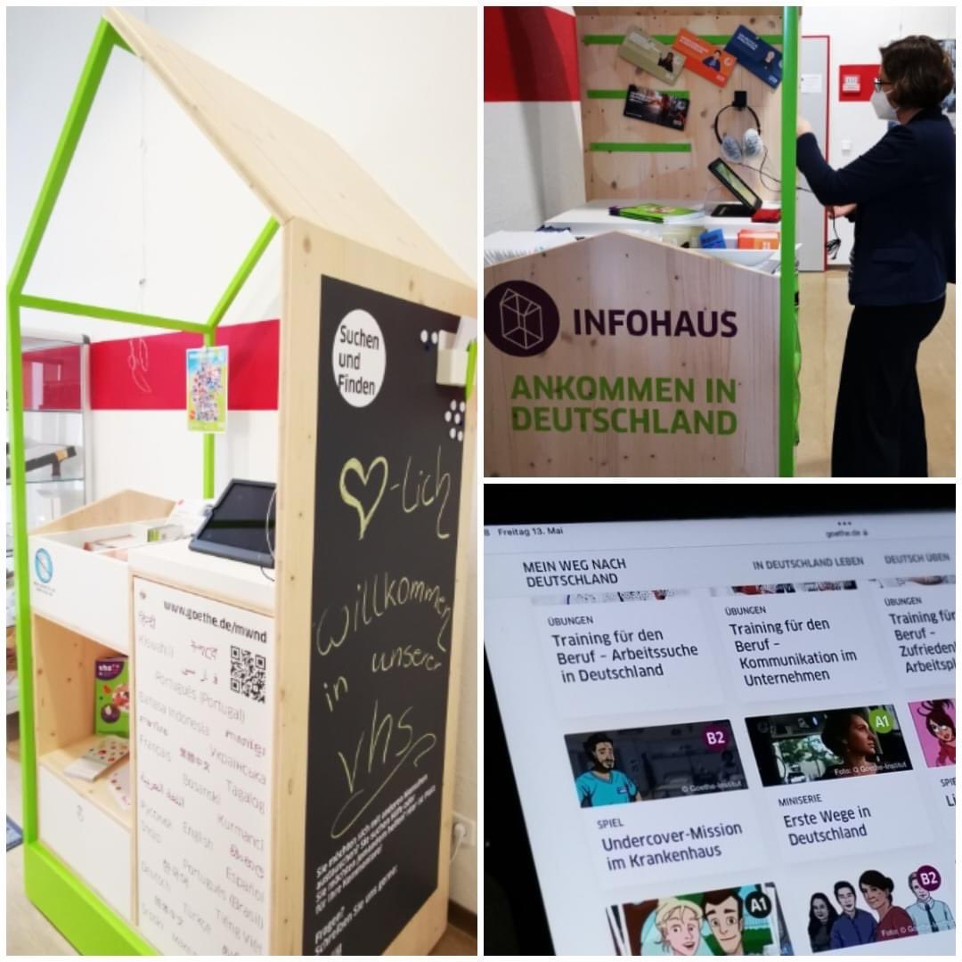 Seit heute bei uns … unser Infohaus “Ankommen in Deutschland” … an ihm kann man sich zu Fragen des Ankommens und Lebens in Deutschland informieren. Und davon wurde auch gleich Gebrauch gemacht 😃 #MeinWegNachDeutschland <a href="/goetheinstitut/">goetheinstitut</a> #vhs #Amif