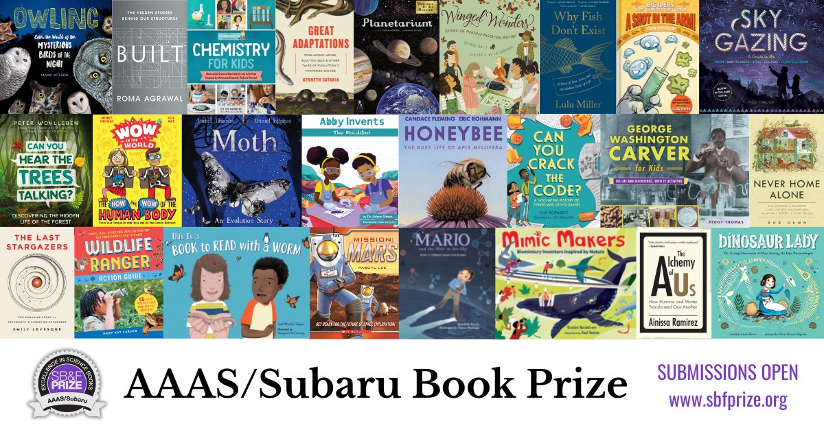 aaassubaruprize's tweet photo. 📣 Nominate a science book for our 2023 awards!
Children's Science Picture Book
Middle Grades Science Book
Hands-on Science Book
Young Adult Science Book
Details: https://t.co/drK7sQhETW
Deadline: July 8
@aaas @subaru_usa #SubaruLovesLearning #AAASAwards #KidLit #nonfiction #STEM https://t.co/p6bteXo97T