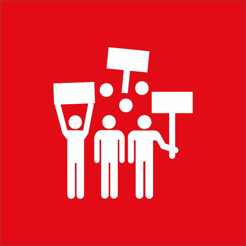 Pictograma manifestació en vermell.