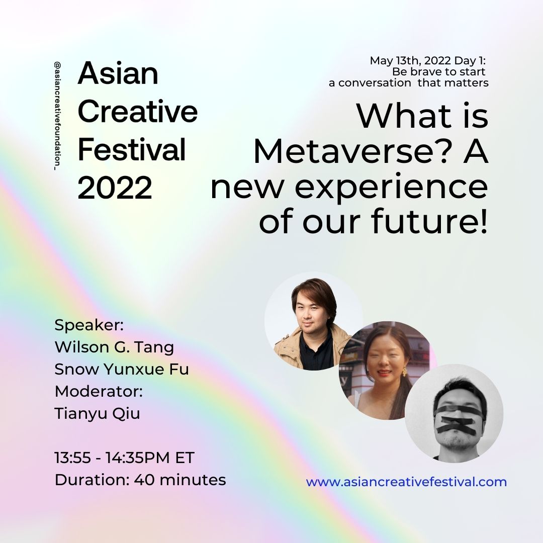 Don't miss Wilson G. Tang from <a href="/theImaginegrp/">Imagine</a> and <a href="/snow_fu/">Snow Yunxue Fu</a>  as they present "What is #Metaverse? A New Experience of our Future!" Learn more about how the metaverse will provide the foundation for virtual economies. Starting Now! bit.ly/3MOAM3k#AAPIHe… #BeBrave