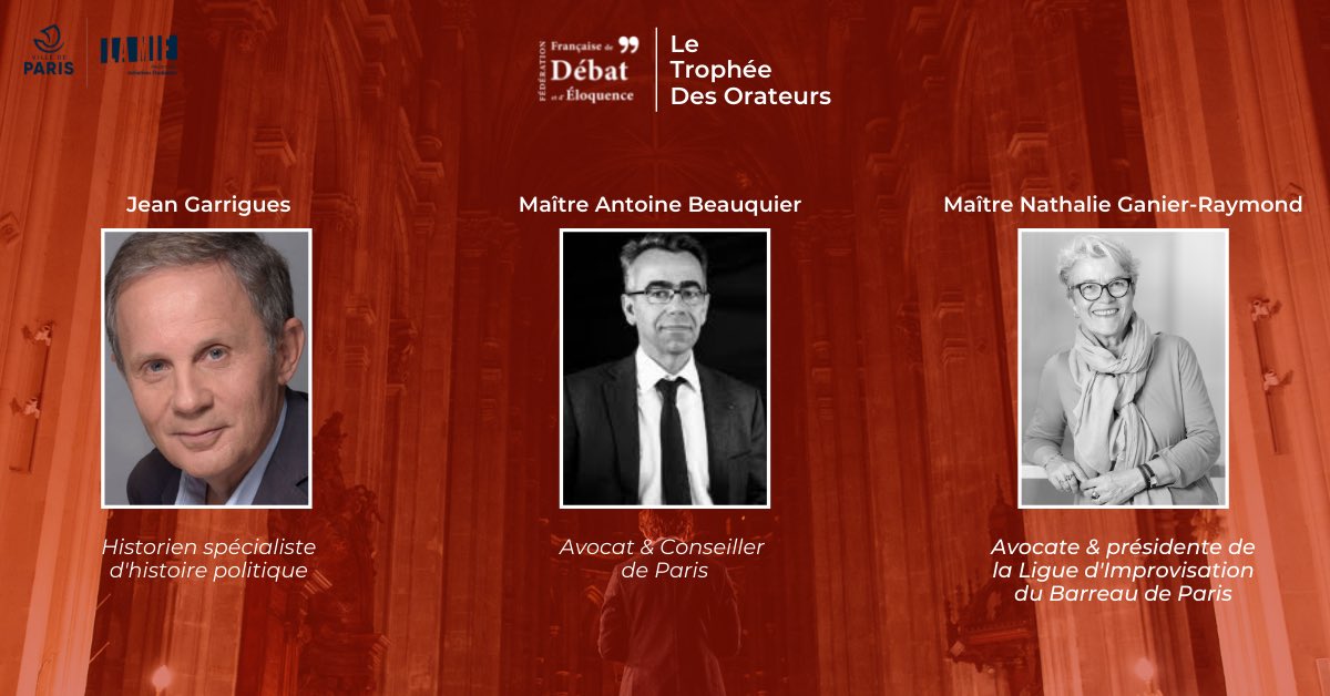 ffdeloquence's tweet photo. Voici le jury qui aura la lourde tâche de désigner le meilleur ou la meilleure oratrice de la FFDE ! 

Nous remercions Jean Garrigues, Maître Antoine Beauquier et Maître Nathalie Garnier-Raymond qui ont répondu positivement à notre invitation. 

A demain ! https://t.co/ceZM40JXsE