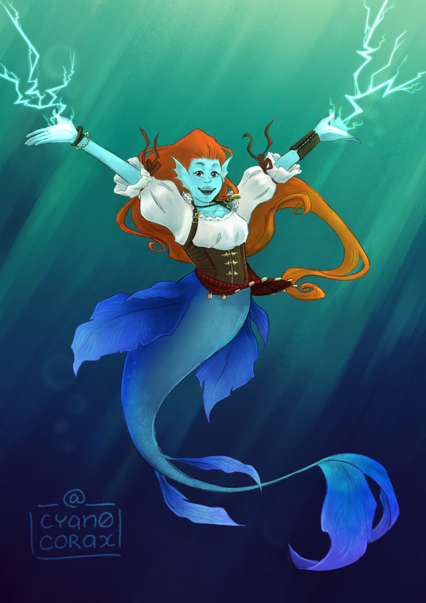 cyan0corax's tweet photo. ... And Pearl! Yes that's her actual name! Sometimes the universe aligns well for my silly jokes :) #dndart  #mermay2022 https://t.co/7L9C68EUsG