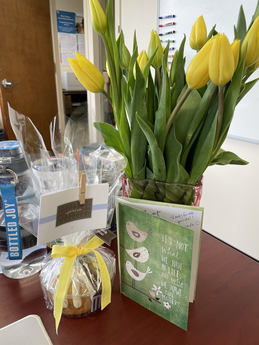 Just got the loveliest gift in recognition of #SchoolCommunicatorsDay 💙 like the card says, it’s not what we have, but who we have around us that matters - & I have such wonderful, wonderful coworkers!! @NSPRA @SaraMMissett @KaliaReynolds