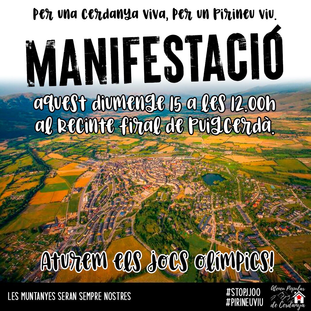 Aquest diumenge serem a Puigcerdà, colze a colze amb la plataforma <a href="/stopjjoo/">Plataforma #StopJJOO</a> 

Per una Cerdanya viva i per un Pirineu viu. Les muntanyes seran sempre nostres!