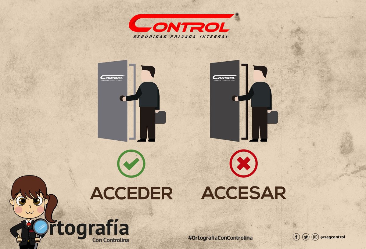 segcontrol's tweet photo. Aunque parezca lo mismo, no es igual. Sólo la palabra acceder es correcta para referirse a ceder en una solicitud, entrar en un lugar o pasar a él. Sigamos todos juntos aprendiendo con los #TipDeOrtografía que Controlman trae para ti. #YoSoyControl #GuardiaControl https://t.co/PFFrFzwkGC