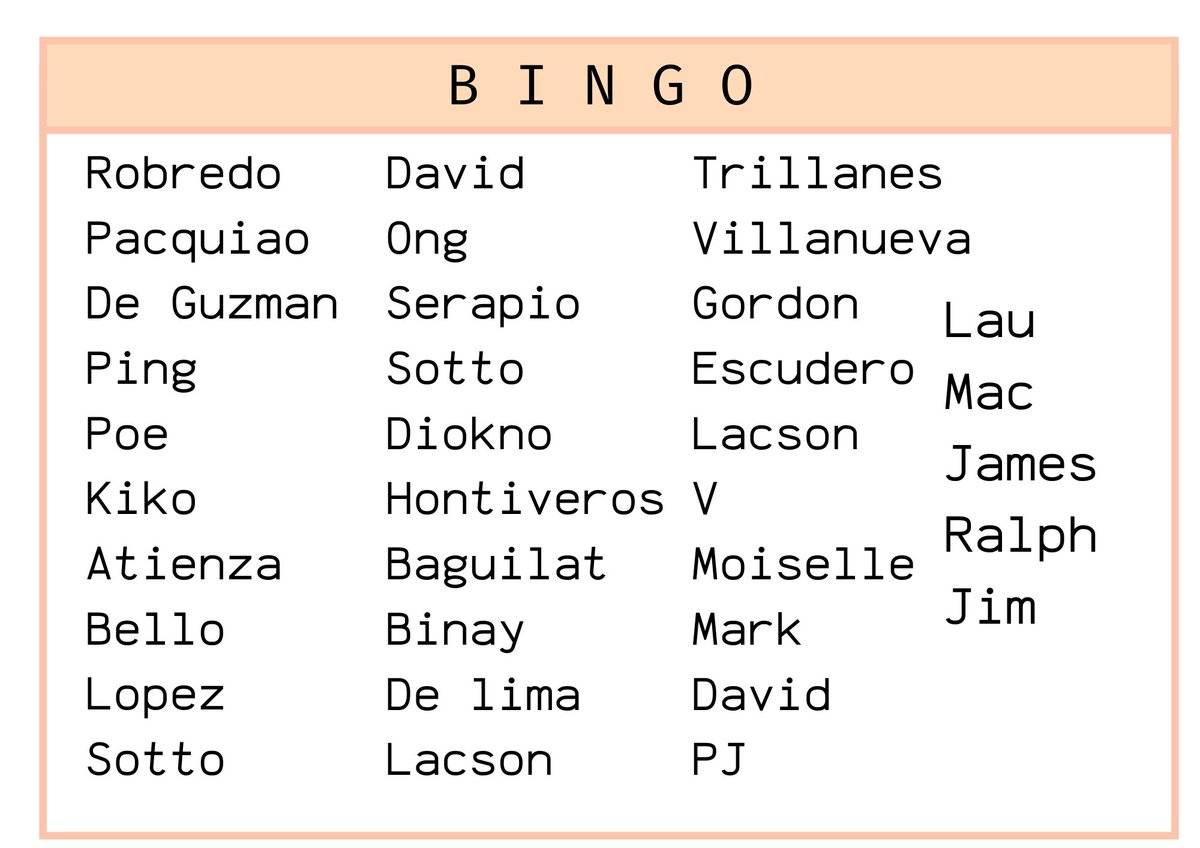 alilovesjsl's tweet photo. bingo ni ali
- mbfm
- like n rt
- no misspelled names &amp; double names
- mention 7 moots (7 for kiko not for MARCOS)
- 5 rounds
- pattern will be announce b4 d game starts
- tweet your card #BingoNiAli and #Geneon
- strictly 1 card only
- game time — 10:30
1/2 https://t.co/e6urjkCB22
