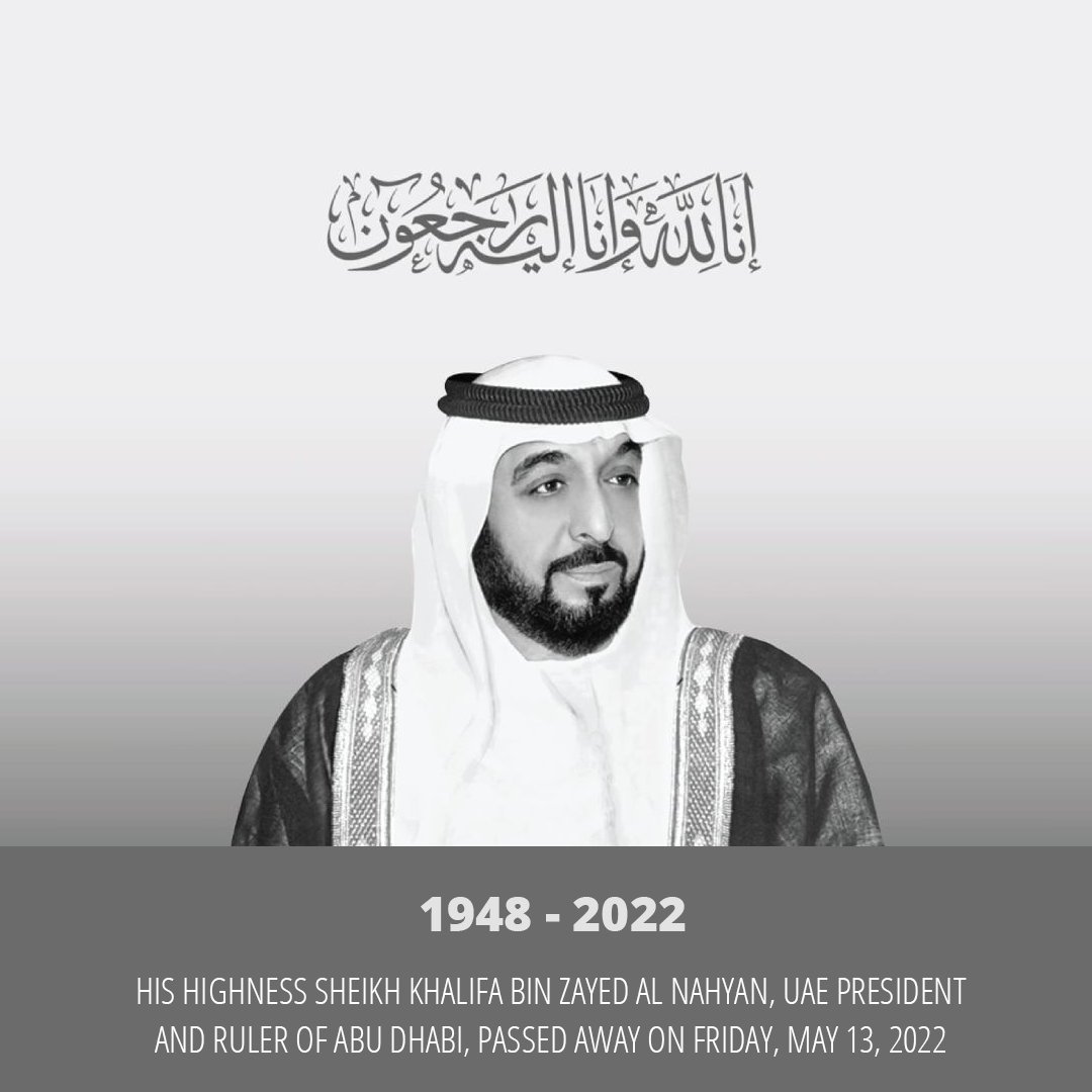 SpaceImagingME's tweet photo. With hearts filled with sadness, we mourn the passing of our head of state Sheikh Khalifa bin Zayed Al Nahyan.

May God grant him the highest place in paradise. Ameen. https://t.co/FT9vxhQIjE