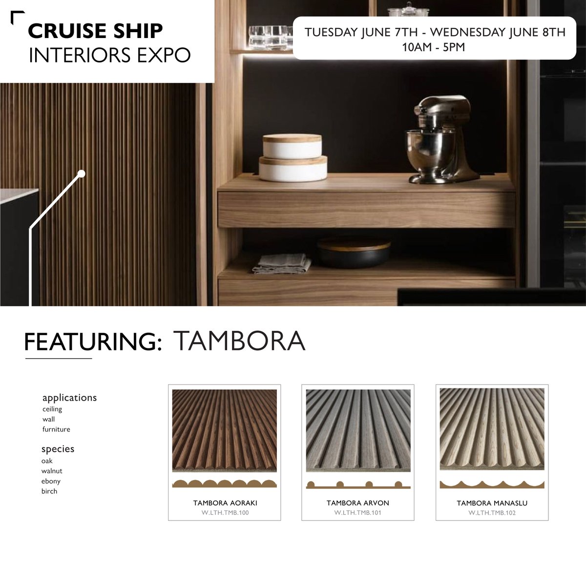 materialsinc's tweet photo. Cruise Ship Interiors Expo 2022! Come see us June 7th - June 8th in Miami!

Featuring Tambora milled wood panels.

#tradeshow #show #cruiseship #expo #cruiseshipinteriorsexpo #interiors #design #materials https://t.co/gCDnXttrMF